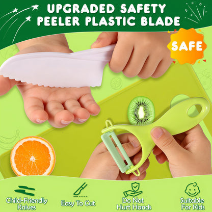 16PCS Kids Cooking Set with Safe Peeler – Montessori Kitchen Tools for Kids Real Kids Knife Set Child-Safe Plastic Knives Toddler Cooking Set Toy Suitable for Ages 3-10 for Toddler