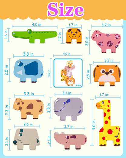 Maaacute Montessori Toys for 1 2 3 Year Old Boys Girls, Toddler Toys Age 2-4, 10 Pack Wooden Animal Blocks Sorting & Stacking Education Toddler Puzzles Toy,1 2 3 Year Old Girl Boy Birthday Gifts
