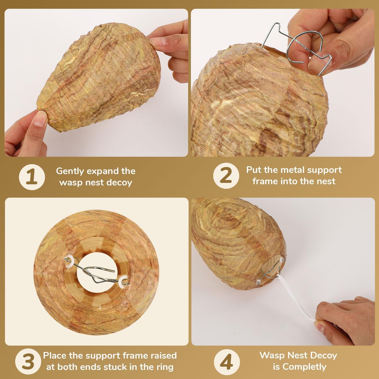 DECYOOL Mini Size Paper Wasp Nest Decoy Hanging Fake Wasp Nest for Wasps Hornets Yellow Jackets (4)
