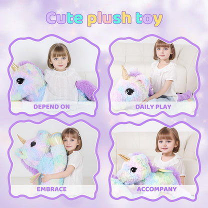 FFxiong 44 Inch Giant Rose Rainbow Unicorn Stuffed Animal Plush Toy with Wings Soft Cute Large Unicorn Plushies Animals Body Pillow Gift for Children Boy Girl Kids Birthday Valentine Room Decorations