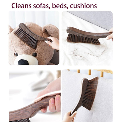 Hand Broom Brush, Dust Brush for Cleaning, Wood Block Hand Brush, Soft Bristle Cleaning Brush for Car Bed Furniture Clothes Garden Couch Draft (Curved Handle)