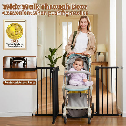 Mumeasy Baby Gate Extra Wide, 29.5-51'' Pressure Mounted Dog Gate with Walk Thru Door, Auto Close Pet Gate for House, Stairs, Doorways,Black