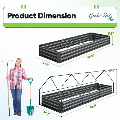 Quictent Raised Garden Bed Galvanized Raised Beds for Gardening Vegetables with Cover 8x4x1 ft Metal Planter Box Outdoor Use (Clear)