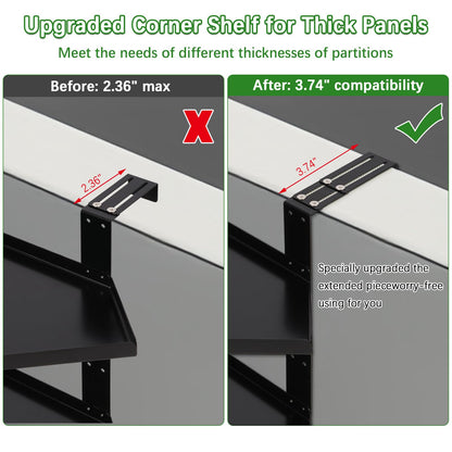 Olpchee Office Cubicle Shelf, Cubicle Storage, Shelf Organizer Accessories, Height Adjustable Hanging Corner Shelf with Adjustable Hooks (Black, Double Layer)