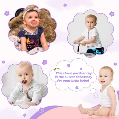 Symbolife Pacifier Clip for Boys Girls Floral Daisy Macrame Baby Paci Clip Pacifier Holder Leash Boho Wooden Clips Handmade Braided Cotton Binky Clips (2pack:Lavender Style × 2)