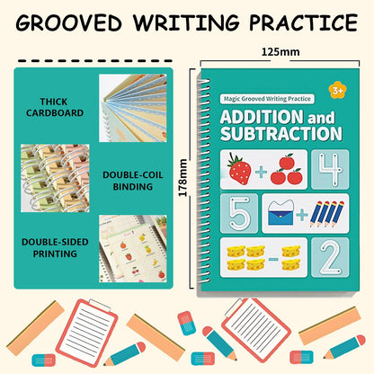 Tracetrek Workbook, Trace Trek Workbook Set - Magic Grooved Writting Practice, Reusable Grooved Handwriting Workbooks, Letter and Number Tracing Book (2pc)