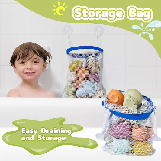 AMCHSURI Animal Bath Toys with Floating Boats for Toddlers 1-3, 15 PCS Mold Free Bathtub Toy for Infants 6-12 Months, Eco-Friendly Non Toxic Water Table Toys