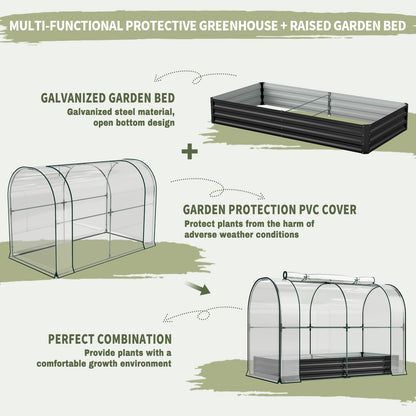 SUNYRISY Galvanized Raised Garden Bed with Greenhouse, Outdoor Metal Planter Box with Plant Bed Cover, Garden Box Protection for Gardening Vegetables Flowers Herbs Planting, Black