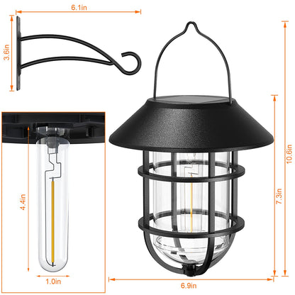 Solar Lantern Hanging Solar Lights Outdoor, Waterproof Metal Wall Lantern with Hooks, Outdoor Wall Lights for Porch, Patio Yard Garden Decor, No Wiring Required, 2 Pack