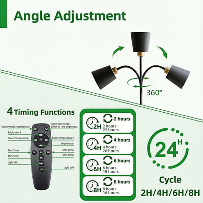 TheOneGrow Floor Lamp Grow Lights for Indoor Plants, Adjustable Height Tall Standing Plant Light with Remote & Timer, 360° Gooseneck, Full Spectrum Dimmable, Weighted Base