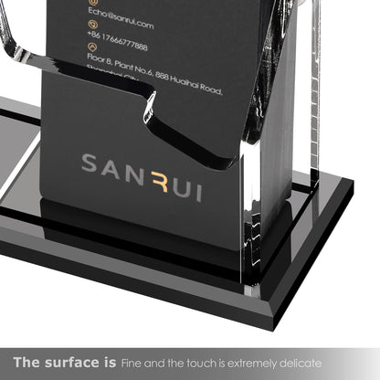 SANRUI Vertical Business Card Holder with Pen Holder for Desk, Clear Acrylic Desk Organizer and Accessories, Professional School Office Supplies Collection Caddy，Multi-function Storage Box