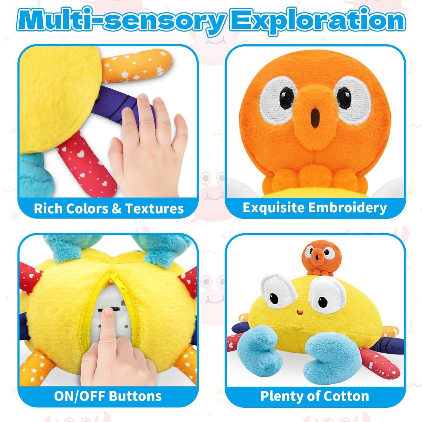 Infowush Baby Toys 6-12-18 Months - Musical Crawling Crab Plush Toy, Dancing Walking Bouncing Tummy Time Toy Interactive Sensory Learning Toys for Toddlers 1-3, Birthday Gifts for Infants Boys Girls