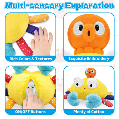 Infowush Baby Toys 6-12-18 Months - Musical Crawling Crab Plush Toy, Dancing Walking Bouncing Tummy Time Toy Interactive Sensory Learning Toys for Toddlers 1-3, Birthday Gifts for Infants Boys Girls