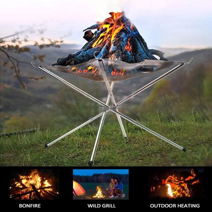 22″Portable Fire Pit for Camping,Large Upgrade Collapsing Stainless Steel Mesh Outdoor Fire Pits for BBQ Heating,Bonfire,Barbecue,Patio,Backyard,Garden(Carrying Bag Included)