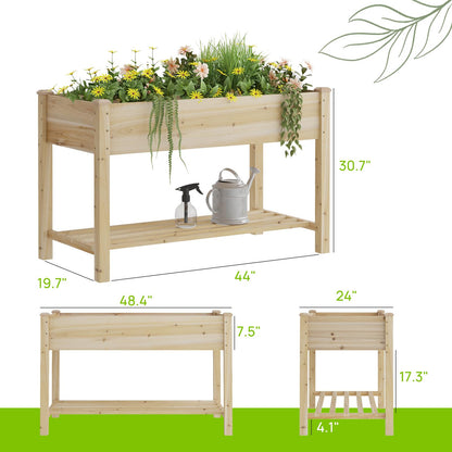 Raised Garden Bed with Legs, Wooden Planter Box with Storage Shelf, Elevated Wood Planter Box for Vegetables Flowers Herbs, Garden Planter for Backyard, Patio, Balcony, 48x24x30.7inch (Natural, M)