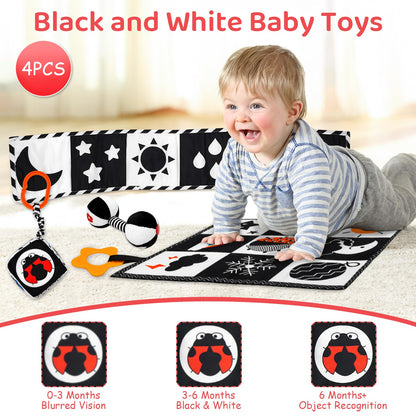 Black and White High Contrast Baby Toys for Newborn, Montessori Toys for Babies 0-6 Months Tummy Time Toys, Infant Newborn Sensory Toy 0-6 Months Soft Book for 0 3 6 6 9 12 Months Boy Girl