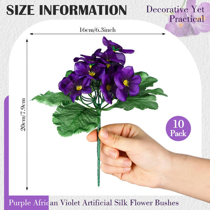 Maysing 10 Pcs African Violet Artificial Plant Purple African Violet Individual 9 Inches Artificial Flowers for Home Decoration Office Decor Gift