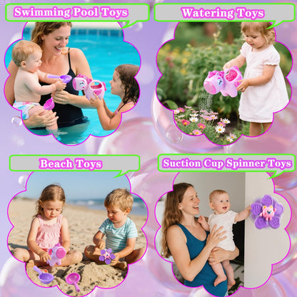 Baby Bath Toys for Kids Ages 1-3, Bathtub Toys for Babies 6-12-18 Months Toddlers, Suction Cup Spinner Toys & Unicorn Watering Can, Sand Beach Pool Water Table Toys for Infants Girls 1 2 3 4(Pink)