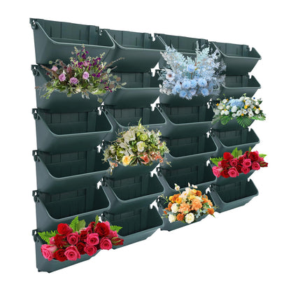 24 Pack Vertical Garden Planter,13 inch Wall Mounted Planter for Patio Indoor Outdoor Decor, Garden Self Watering Pot Balcony Plant Vegetable Fruit Herb Hanging Pocket Holder Flowerpot (Army Green)