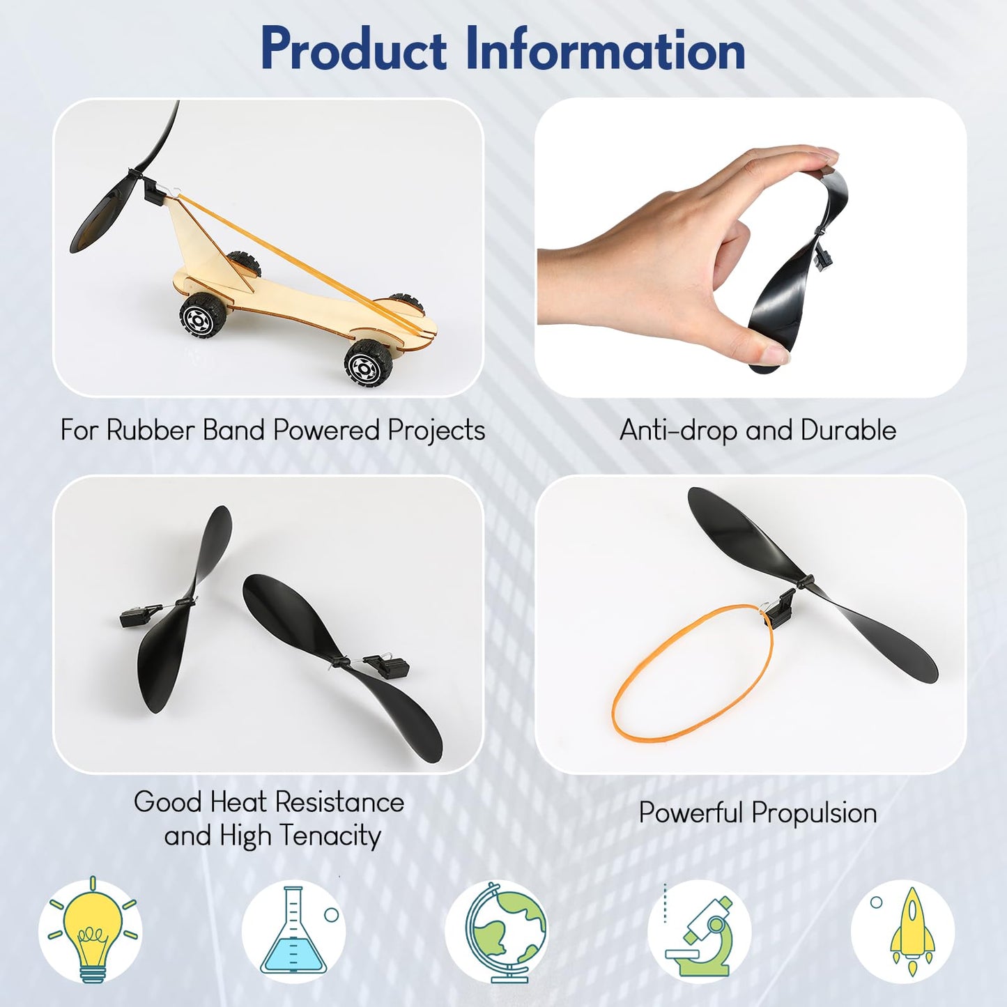 Libima 40 Pcs Plastic Propeller for STEM Activities Fold Resistant Propeller Blades with Rubber Band Hooks for Airplanes and Helicopters from Research Institution, 7.1 Inches(Black)