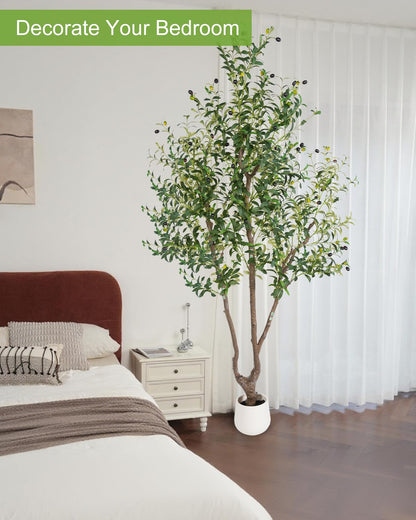 Sillaff Olive Tree 7FT Fake Tree Large Artificial Tree Indoor Faux Plants with Pot, Nearly Natural Olive Branches and Fruits for Living Room Home Office Decorations