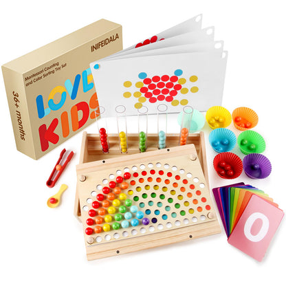 Wooden Peg Board Bead Game-Montessori Wooden Farm Sensory Toddler Toys
