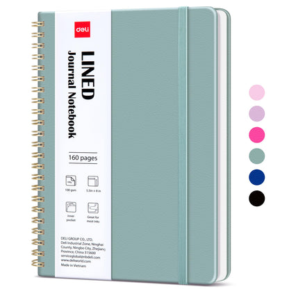 deli Green Lined Spiral Journal Notebook, 160 Pages, A5 (5.5"x8") Hardcover Writing Notebook, College Ruled Spiral Bound Journal for Women & Men - Perfect for Work, School, Office & Note Taking