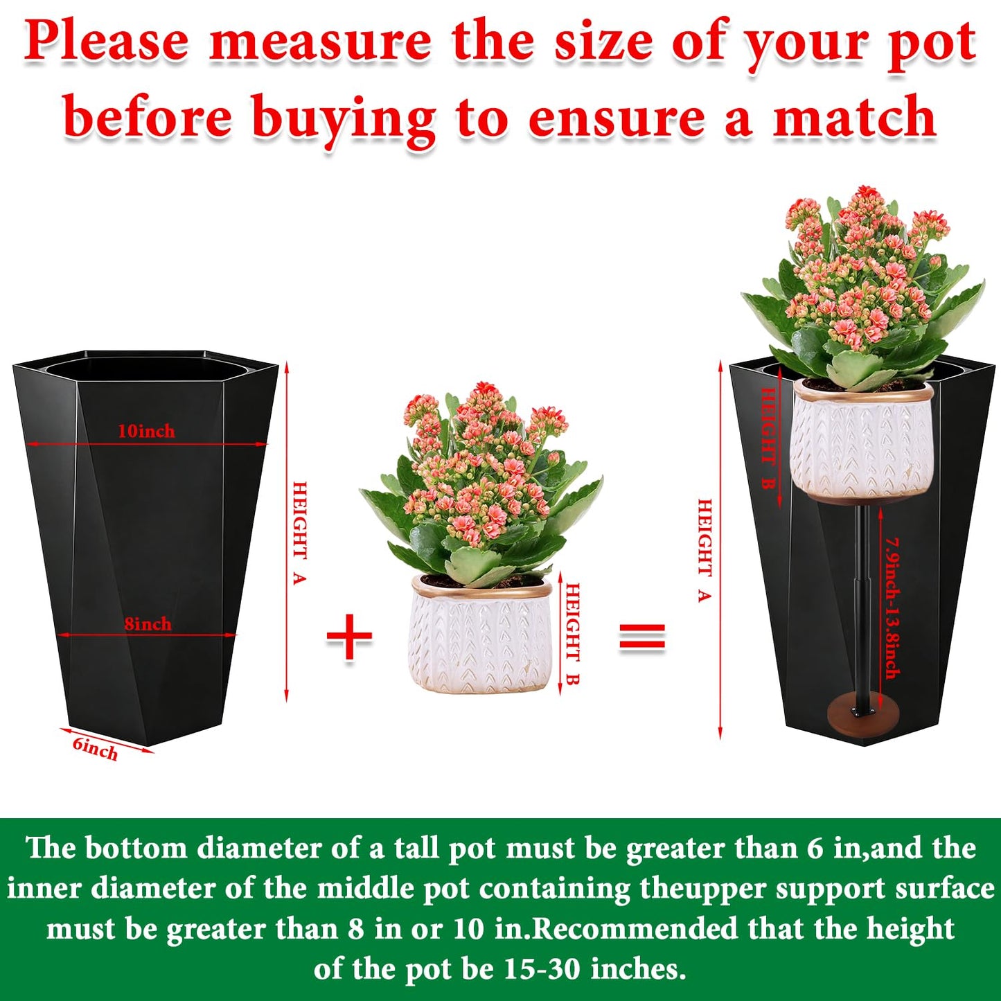LUTTY Wooden Adjustable Plant Risers for Inside Pot,7.9-13.8 inches Tall Tapered Plant Riser Fill Bottom of Tall Flower Pots and Large Plants Containers, Rise Filler Riser of Flower Pots