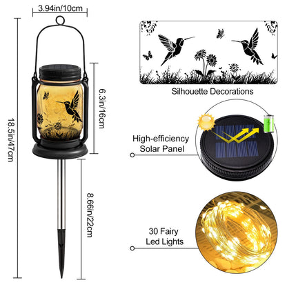 Hummingbird Solar Lanterns 3-in-1 Outdoor Waterproof - Birthday Gifts for Women Mom Christmas, Mason Jar Hanging Lanterns with Stake, Garden Decor Lights for Patio Yard Porch Lawn Balcony Decorations