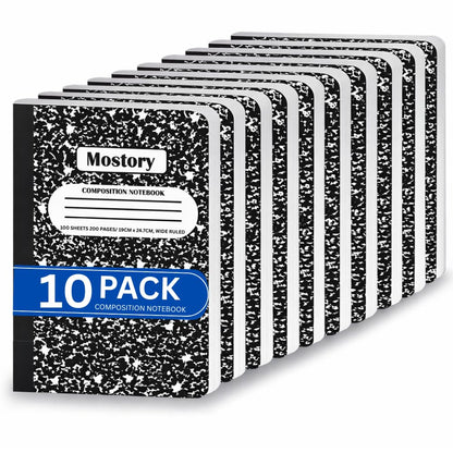 MOSTORY Pack of 10 Composition Notebook - Wide Ruled 200 Pages (100 Sheets), Size 7.5" x 9.75", Bulk School Supplies, Office, Bulk Notebooks for School, Writing Journal Notebook with Lined Paper