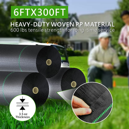 mychoiii 6ft x 300ft Weed Barrier Landscape Fabric, 3.5oz Heavy Duty Woven Ground Cover, 1800 Sq Ft Coverage Geotextile Weed Cloth for Gardening, Driveway, French Drain - UV Resistant
