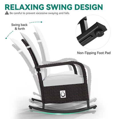 YITAHOME Outdoor Rocking Chair, Wicker Lounge Chair with Adjustment Backrest, PE Rattan Patio Recliner with Adjustable Footrest and Soft Cushions, Ideal for Garden Backyard Porch Patio