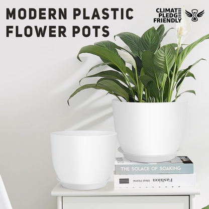 YNNICO Plant Pots 12/10/9 inch Set of 3, Flower Pots with Multi Mesh Drainage Holes, Large Planters for Indoor Outdoor Garden Plants and Flowers. (White)