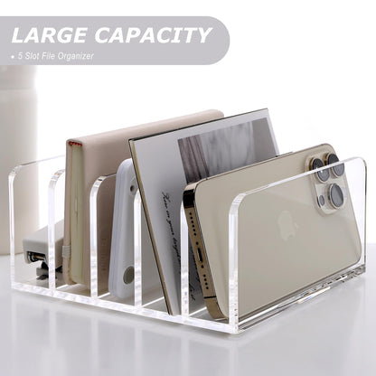 SANRUI Clear Desktop File Organizer, 5 Compartments Acrylic Office Document Sorter Mails Storage, Multifunction Letter Folder Racks Holders for Office,Home, School Desk Organization