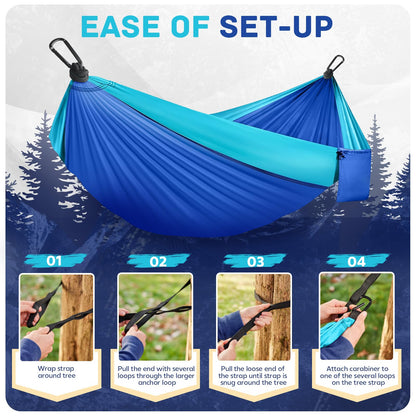 Camping Hammock Lightweight, Portable Hammocks Parachute Hammock with Two Tree Straps, Single or Double Travel Swing Nylon Camp Hammocks, Outdoor Essentials for Beach Backpacking Hiking, Blue