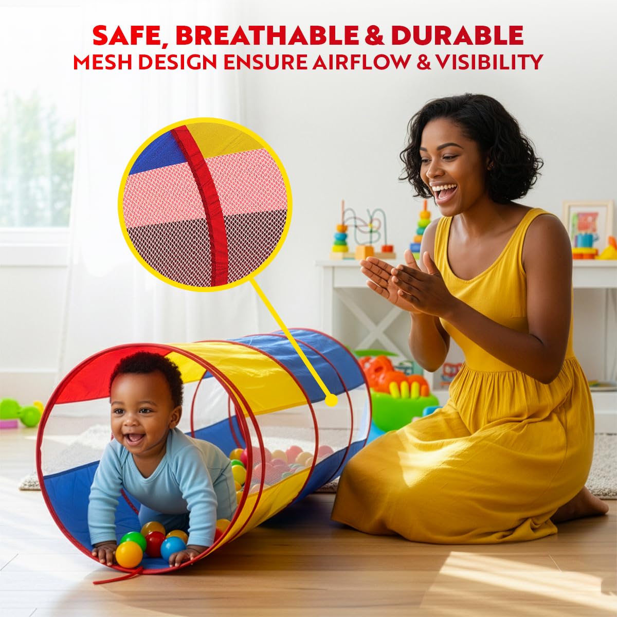 Playz Extra-Large Play Tunnel for Toddlers 1-3 Years – Pop-Up Baby Crawl Tube, Sensory Activity, Indoor & Outdoor Kids Toy, Collapsible for Easy Storage