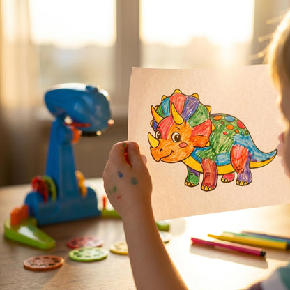 LEERFEI Drawing Projector for Kids–Adjustable Preschool Art Tracing Kit, 4 Discs (32 Diverse Cartoon Patterns), 12 Watercolor pens & 1 Paper Pad. Play-Based Learning Toy for Boys & Girls Ages 3+