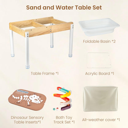 Woodtoe Sand and Water Table for Toddlers, Wooden Sensory Play Activity Table with Dinosaur Puzzle, 2 Collapsible Bins, Acrylic Board & Water Track Toys, Summer Outdoor Toys Kids Playset for Age 3+