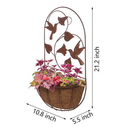 BAYN 2PKs Wall Hanging Planter Decor Art with Hummingbirds, Metal Wall Mounted Planters Indoor Outdoor Wall Planter for Succulent Herb Home Garden Yard