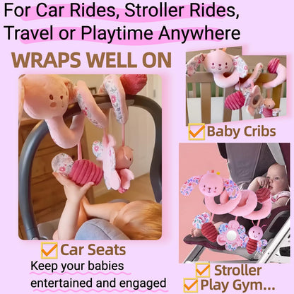 chochumy Spiral Car Seat Toy for Babies 0-6-12 Months Girl, Stroller Hanging Baby Toys 0-3-4-5-6-7-8-9-12 Month Old Newborn Infant Toddler Rabbit Gifts Travel Carseat Mirror Crinkle Bunny Accessories