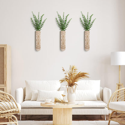 3 Pack Wood Wall Planter, Boho Wall Art for Entryway and Bathroom Decor, Modern Farmhouse Decor, Wall Decor Vase for Holding Fake Plants and Dried Flowers