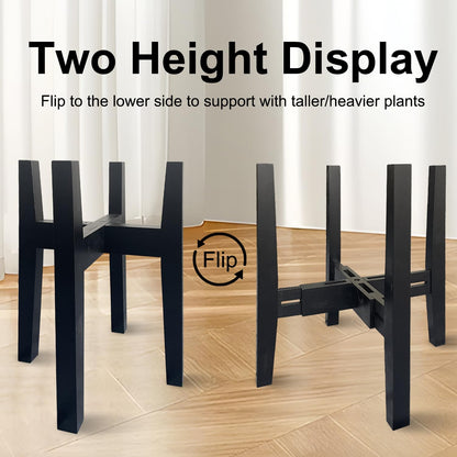 Sholramo Adjustable Plant Stand Indoor Bamboo Mid Century Modern Plants Stand Corner Plants Flower Holders Single Floor Plant Stands- 8.2-11.8 in (Pot & Plant Not Included) (Black, （8.2-11.8in）)