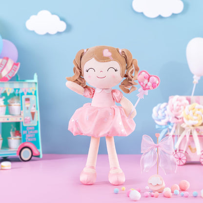 Gloveleya Baby Doll Baby Girl Gifts Plush Curly Kids Girl Toys with Love Toys for Ages 2-4 Toddler Toy Pink
