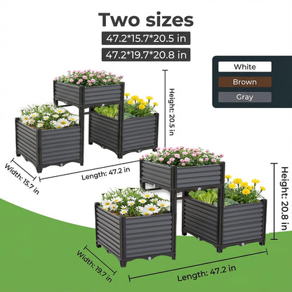 3PCS Raised Garden Beds Outdoor with Legs Planter Box, 47x16x21in Reinforced Support Rods, Drainage Grid, Multi-Combination Options for Vegetables, Flowers, Herbs, Ideal for Balcony, Patio Gardening