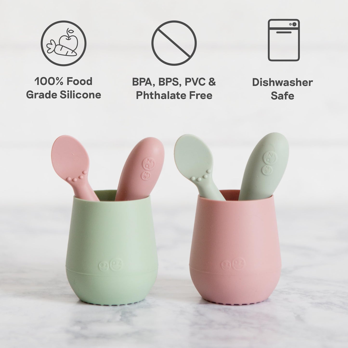 ezpz Tiny Spoon (2 Pack in Blue) - 6 Months+ - 100% Silicone Spoon for Baby Led Weaning + Purees - Designed by a Pediatric Feeding Specialist - Shower Essentials & Gifts