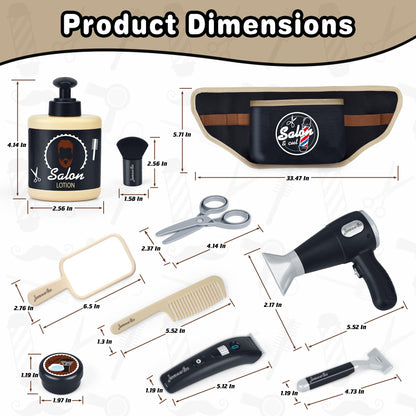 Kids Barber Shop Toy Set with Tool Belt, Realistic Haircut Kit for Boys 3+ with Light & Sound Dryer, Pretend Play Shaving Kit with Storage Box, Professional Stylist Role Play Gift, 10+ Pcs