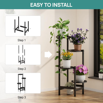 viewcare 4-Tier Plant Stand, Heavy Duty Metal Planter Rack -Indoor/Outdoor Shelves - Display Multiple Flower Pots, Iron Plant Organizer for Living Room, Patio & Garden