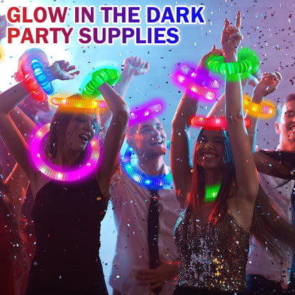 Glow Sticks Party Favors Supplies for Toddlers 18 PCS, Camping Essentials Toys Gifts for Kids, Light up Pop Tubes Necklace ＆ Bracelet Accessories, Treats Non Candy for Graduation, Birthday, Wedding