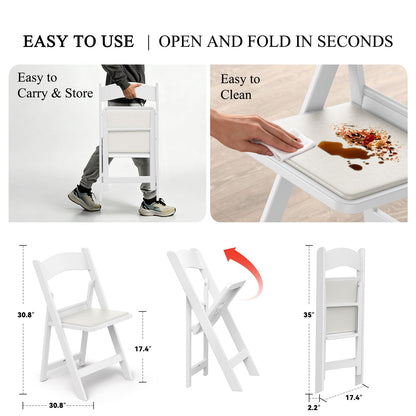 Nazhura Garden and Patio Folding Chair Set of 4 for Events and Wedding, Lightweight with Padded Seat, Water-Proof, Double Braced Frame, Non-Slip Feet, 900LB Capacity (White)