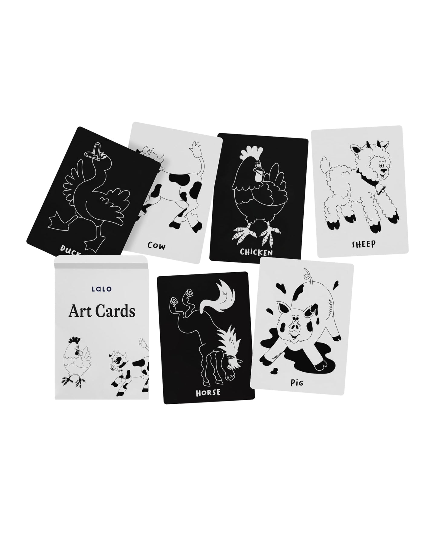 Lalo Art Cards - Set of 6 High Contrast Baby Cards for Infants - Printed with Soy-Based Ink, Lead & Phthalate-Free - Newborn Brain Development Toys - Farm Animals